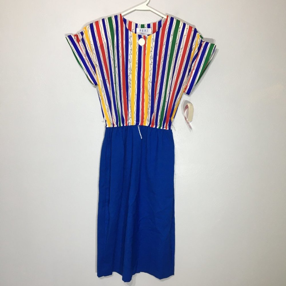 Vintage 80s Clowncore Dress Bright Primary Colors Abstract Rainbow Geometric - Picture 5 of 12